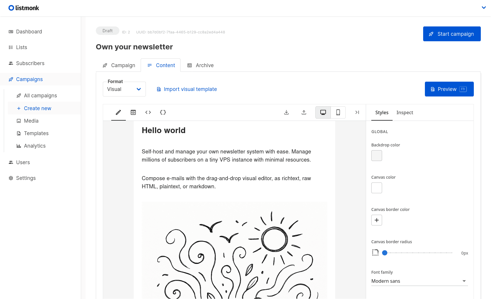 Listmonk kampanjredigerare